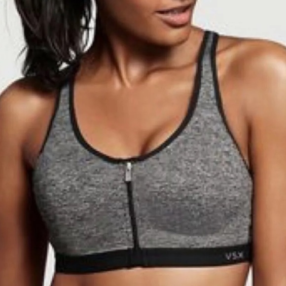 Victoria's Secret VSX Knockout Front Zip Sports Bra 32D Gray Black Padded - Picture 6 of 9